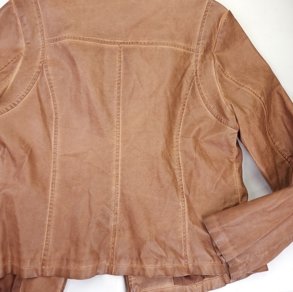 ❣️ Max Studio Brown Tan Vegan Leather Jacket Sz L - Picture 7 of 10